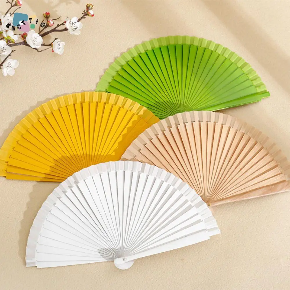 Modern Simple Spanish Plain Fan Handmade Solid Color Pure Wood Folding Fan Art Craft Decorative Props Fan Dance