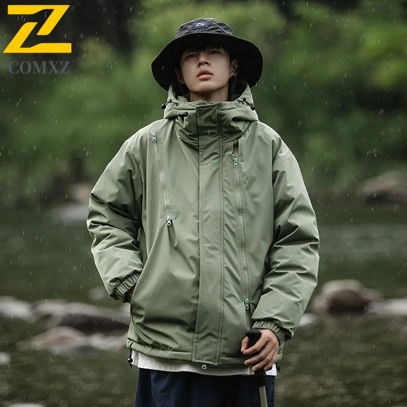 

Мужской зимний пуховик, новый однотонный повседневный универсальный спортивный пуховик на плюшевой подкладке с воротником-стойкой, мужская теплая хлопковая одежда