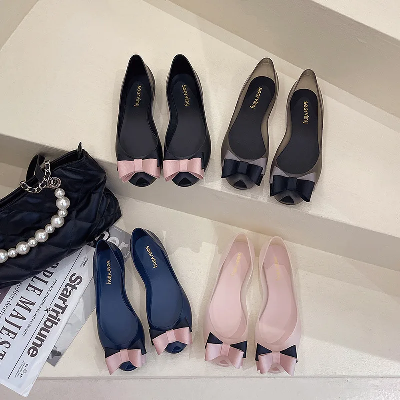 

Fashionable Ladies Rain Boots New Transparent Freezing Fish Mouth Flat Bottom Rubber Shoes Anti-slip Waterproof Shoes