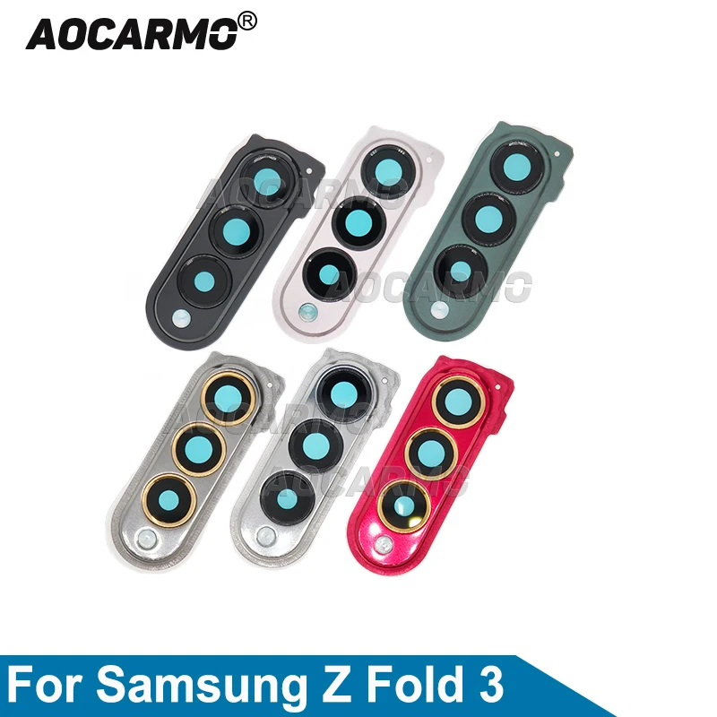 Aocarmo For Samsung Galaxy Z Fold 3 F926 w22 Fold3 Rear Back Camera Lens Glass With Frame Replacement Parts