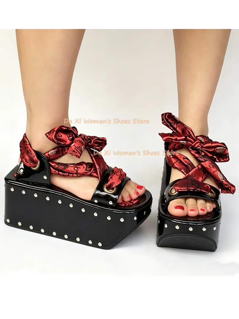 Songgao Shoes Japan Wooden Clogs Round Head Open Toes Waterproof Platform Rivet Decorative Heel Lace-up Summer Women's Shoes