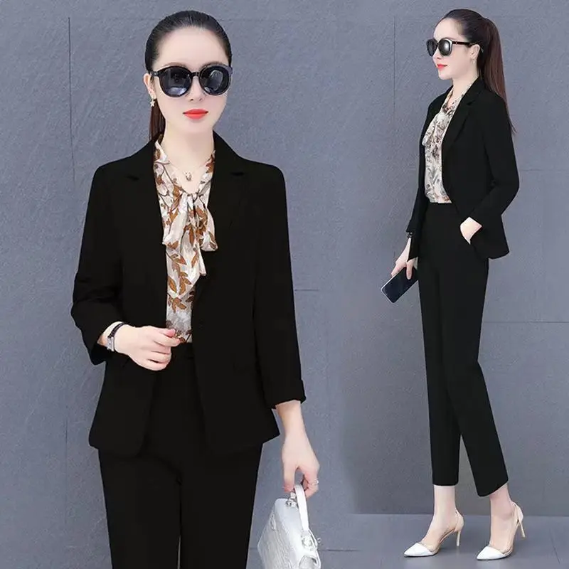 Women\'s Fashion Blazer Three Piece Set 2023 Autumn Korean Elegant Suit Jacket+Vest+Professiona Pants Matching Set Female Clothes