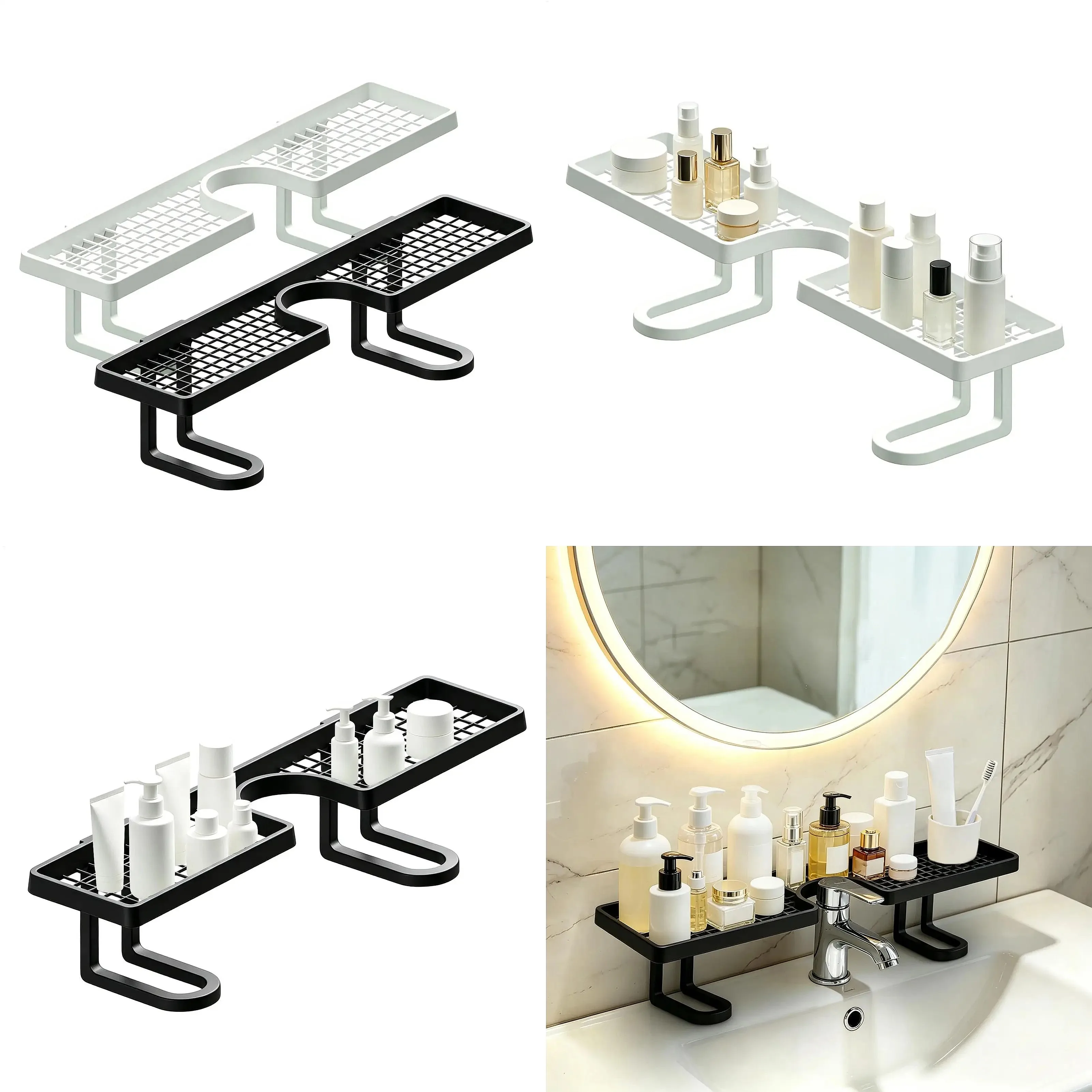 Over Faucet Shelf Bathroom No-Drill 19.69 Inch U Shape Quick Drainage Bathroom Over Sink Shelf for Toothbrushes Cups Cosmetics