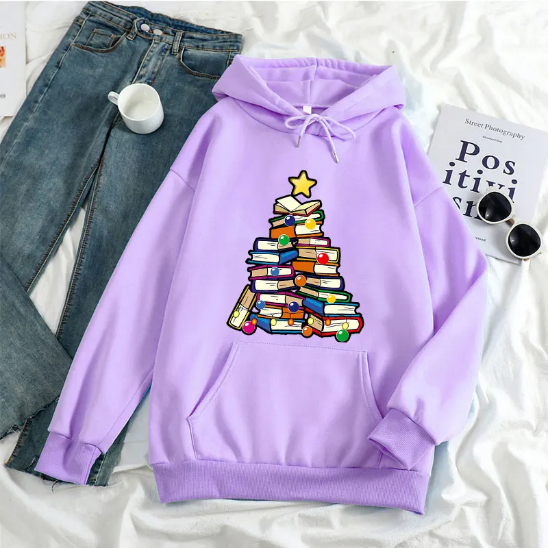 Cartoon Cute Graphic Pullover Fun Christmas Book Print Hoodie Sweatshirt Women Men Holiday Party Kawaii Hipster Warmth Clothe