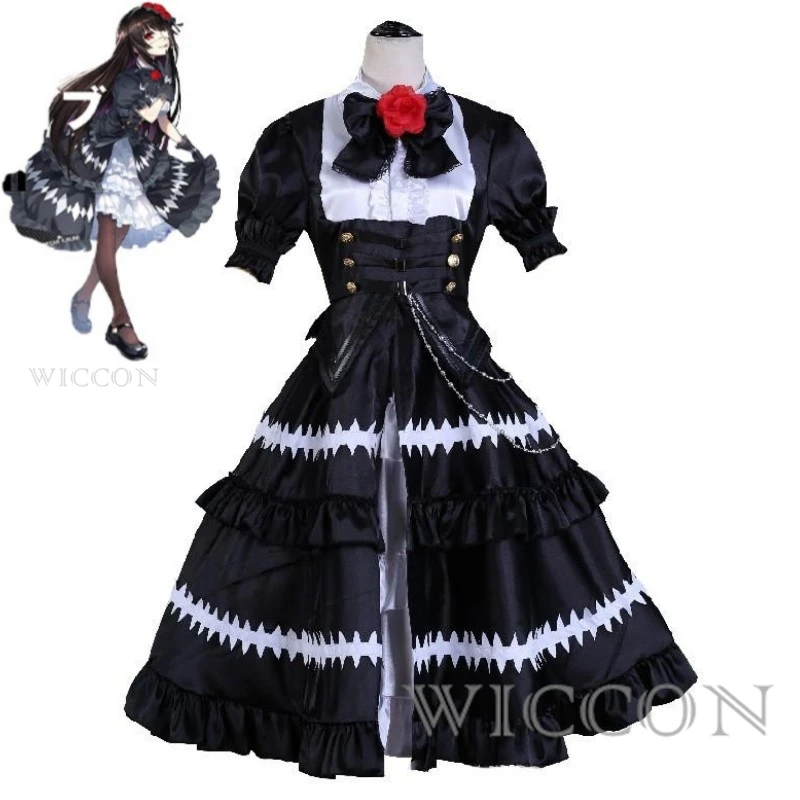 Anime Tokisaki Kurumi Nightmare DATE A LIVE DateALive DAL Cosplay Costume Wig Ratatoskr Gothic Lolita Black Dress Halloween Suit