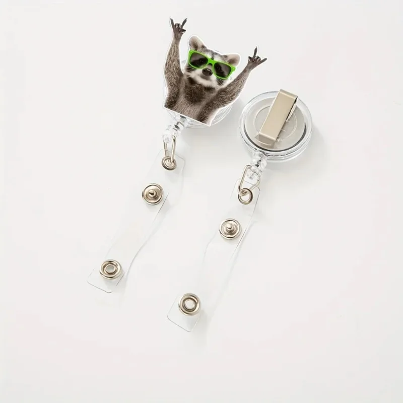 1pc clipe de crachá retrátil de guaxinim hip-hop bonito, corda de náilon durável, adequado para trabalhadores de escritório, enfermeiras, estudantes, médicos