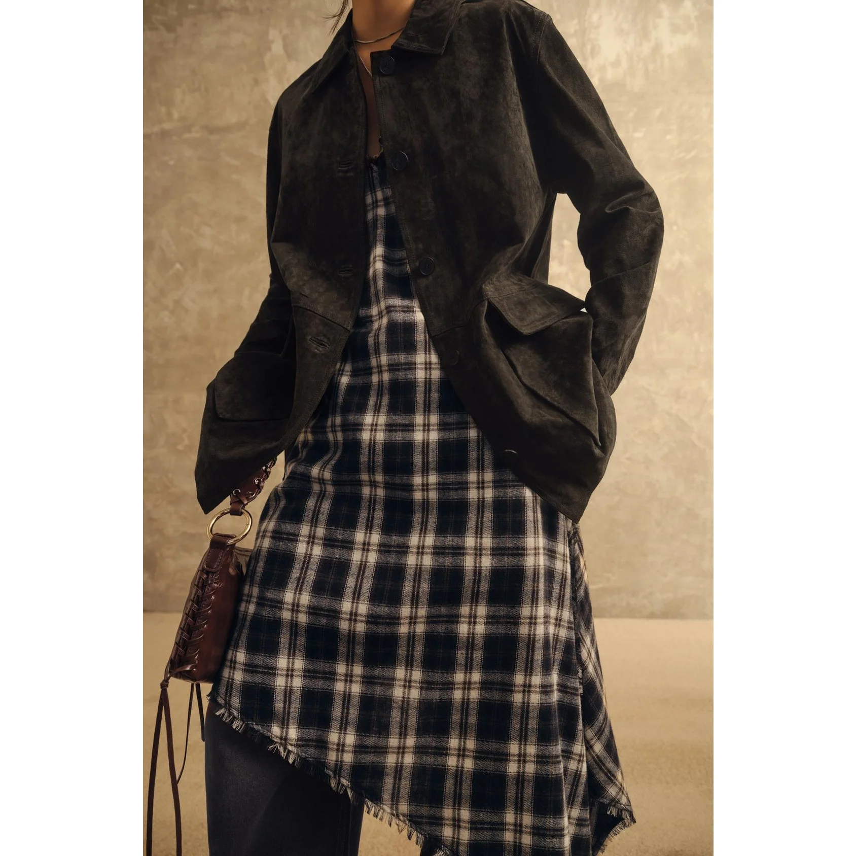 Autunno Inverno Nuove donne Beach Vaion Sle Strato con frange V Ne Plaid asimmetrico Dr Gonna da fata da donna Vestibilità ampia Ci...