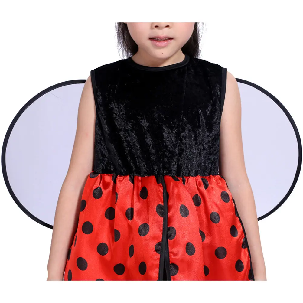 2Pcs Girls Ladybug Wings Costume Set Dress Antenna Headband Lightweight Halloween Christmas Birthday School Event
