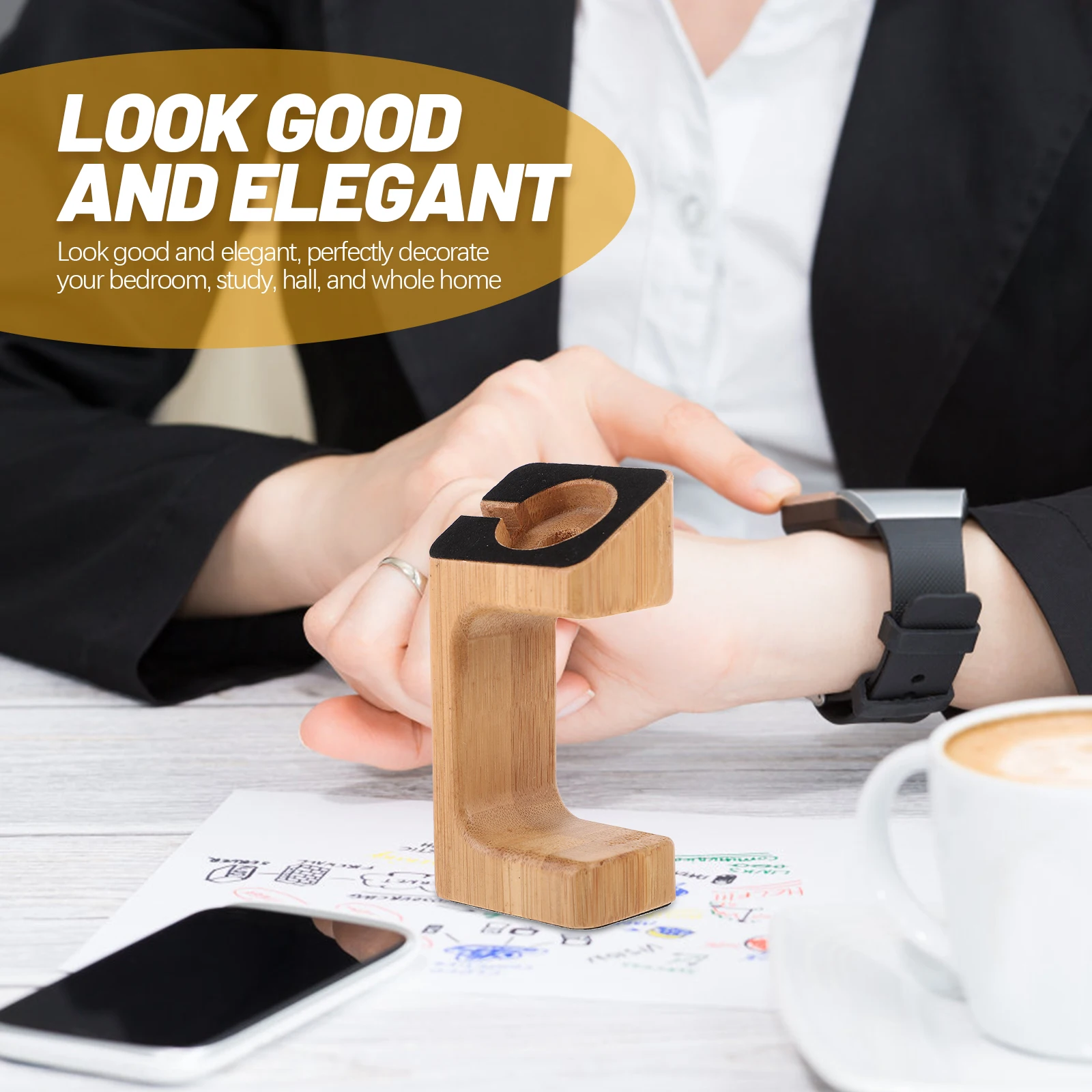 

1pc Bamboo Wood Charging Stand Holder Support For Smart Watch Compatible With Apple Grain Lightweight Display Rack Study