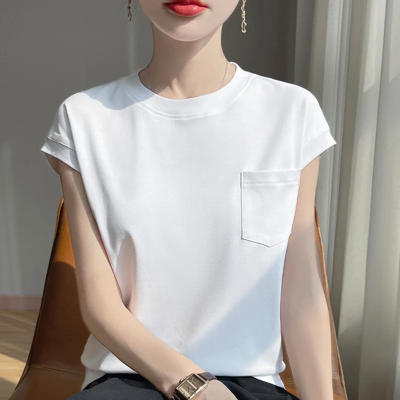 Spring And Summer New Mercerized Cotton Short-Sleeved T-Shirt Women's Blouse Flying Sleeve Bottoming Shirt Cotton T-shirt