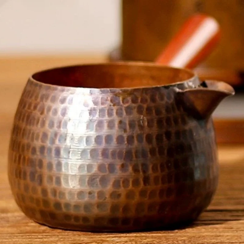 Vintage Hand-Rinsed Pure Copper Coffee Pot,Engraving Hammer Texture 400ml Handle Boil Milk Tea Teaware,Handcrafted Teapot