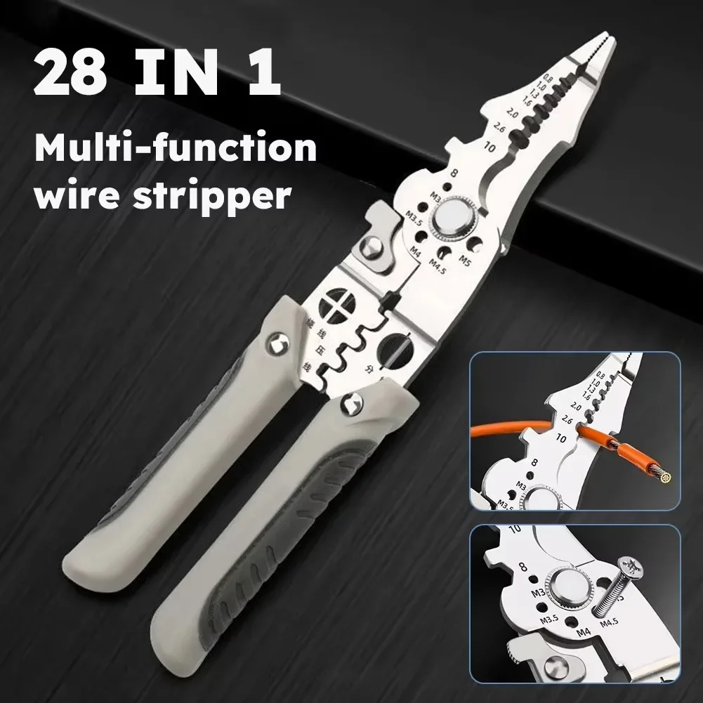 28 in 1 Electrician Pliers Multi Tool Wire Stripper Crimper Cutter Stainless Steel Electrical Repair Tool for Cable DIY Work