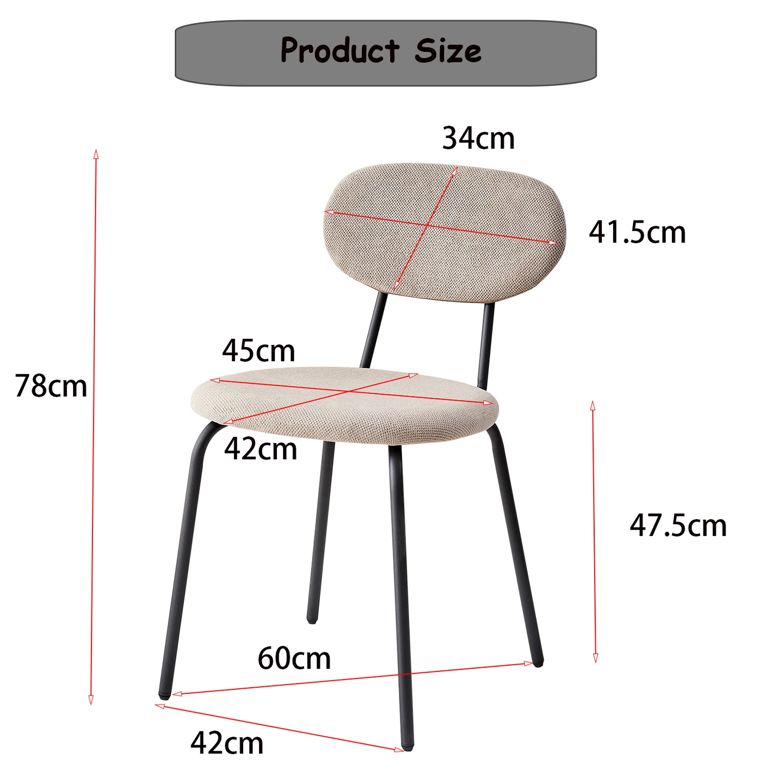 4/6-teiliges Esszimmerstuhl-Set, Hufeisen-Samtstoff, moderner gepolsterter Küchenstuhl mit Metallbeinen für Esszimmer, Küche – Detail 6