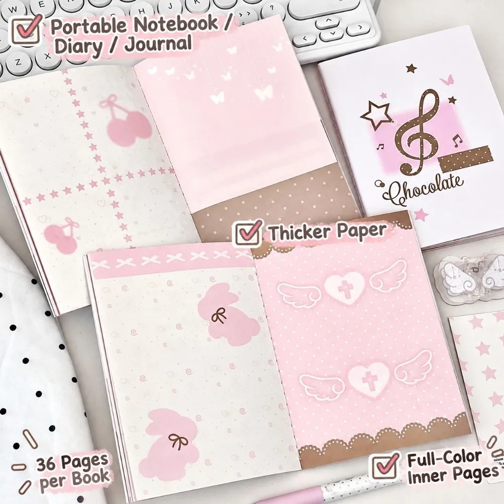 Korean Pink Brown A5 Handbook 36 Pages DIY Fixed Page Notebook High-Value Full-Color Inner Page Student Diary Notebook