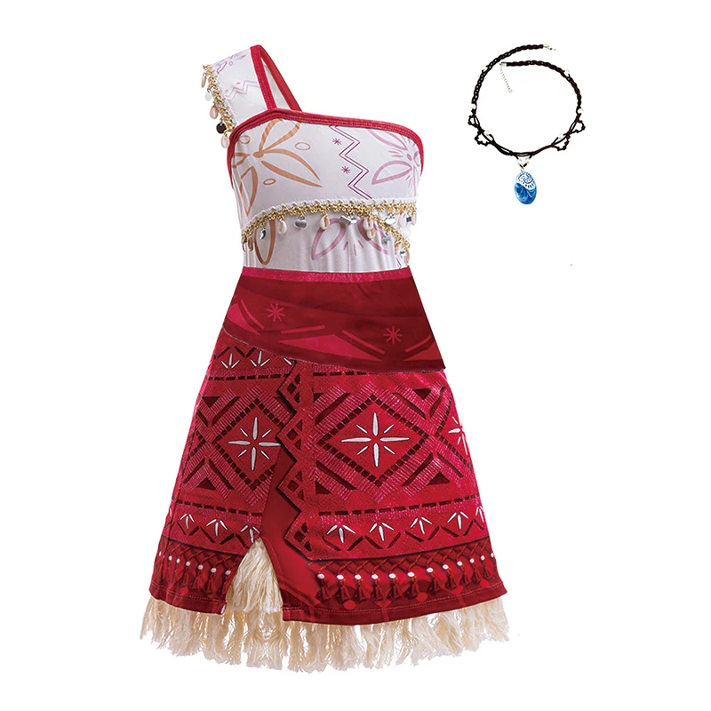 Children's Carnival Adventure Cosplay Costume Princess Dress Summer Casual Beach Dress With Necklace Outfits For Girls 1-12Y