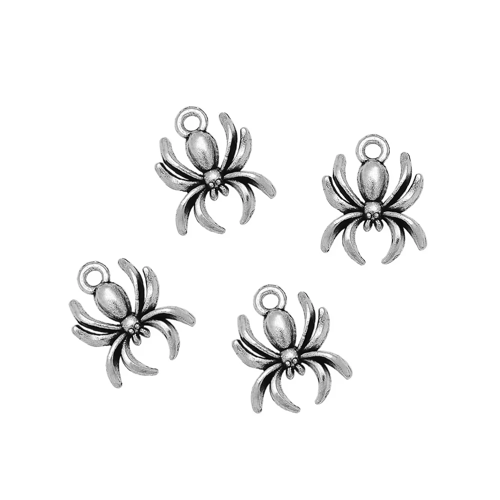 ヴィンテージハロウィンスパイダーチャーム,DIYジュエリー作り用ゴシックペンダント,消耗品,クラフトアクセサリー,17x14mm, 20個セット