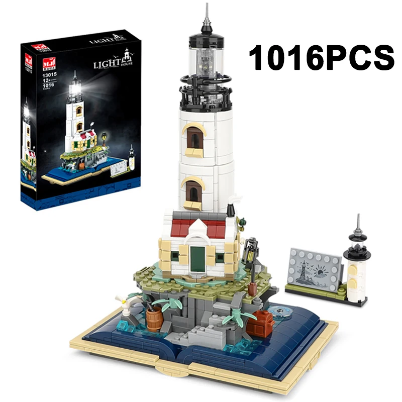 

1016PCS Lighthouse Book Building Block With Lighting Electric Tower Architecture Model Bricks Decoration Toys Gift For Kids