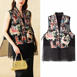 Women's Chic Luxury Embroidery Vest Sleeveless Outerwear Tops Women Retro Chinese Style Short Vest Casual Woman Clothes SL055