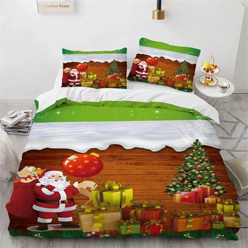 

Christmas Microfiber Santa Claus Bedding Set Single Twin Double Queen King Cal King Size Bed Linen Set