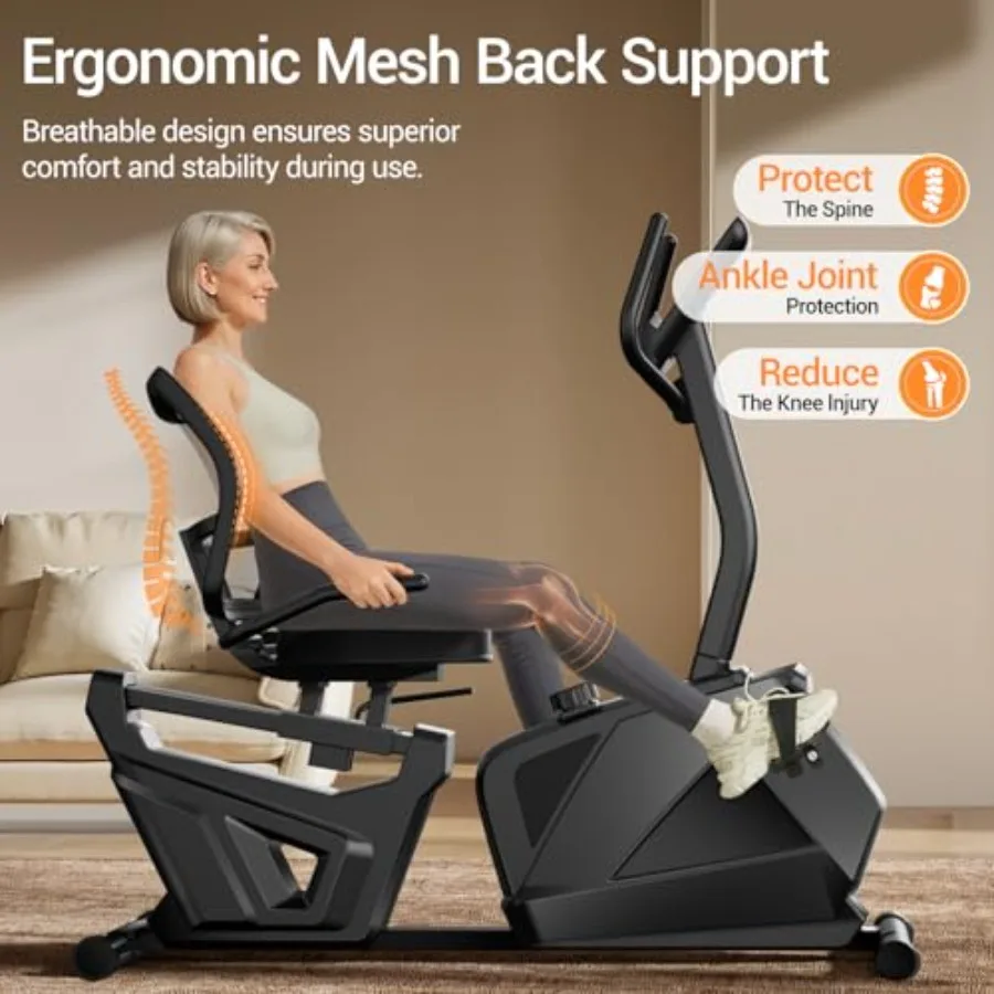 Recumbent Exercise Bike for Home Use, Steel Frame, Black, Ergonomic Design and Low-Impact Workout Support