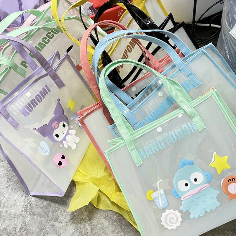 Transparent Sanrio Hello Handbag Jelly Bag Kawaii My Melody Cinnamoroll Kuromi Beach Bag Large Capacity Toiletry Bag