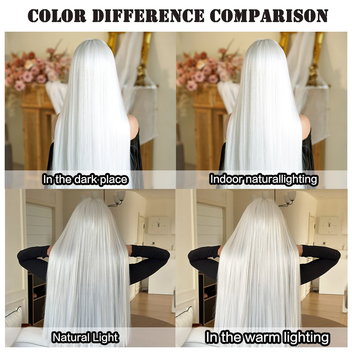 7JHH WIGS Long Straight White Wig for Women High Density Synthetic Heat-Resistant Modest Fashion Wear and Go Wigs with Neat Bang - view 6