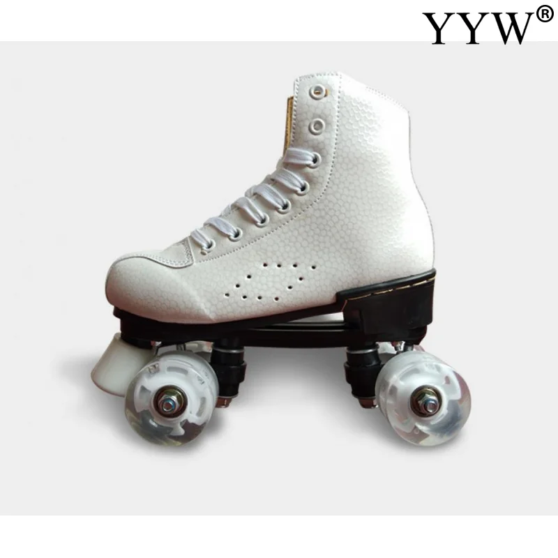 Women Men PU Leather Roller Skates Sliding Quad Sneakers Outdoor Beginner 2 Row Adult Children Shoes Patines with 4 Flash Wheels