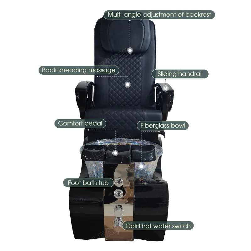 Hot Sale Led Light Black Salon Reclining Manicure Chair Luxury Foot Pedicure Spa Chair With Massage