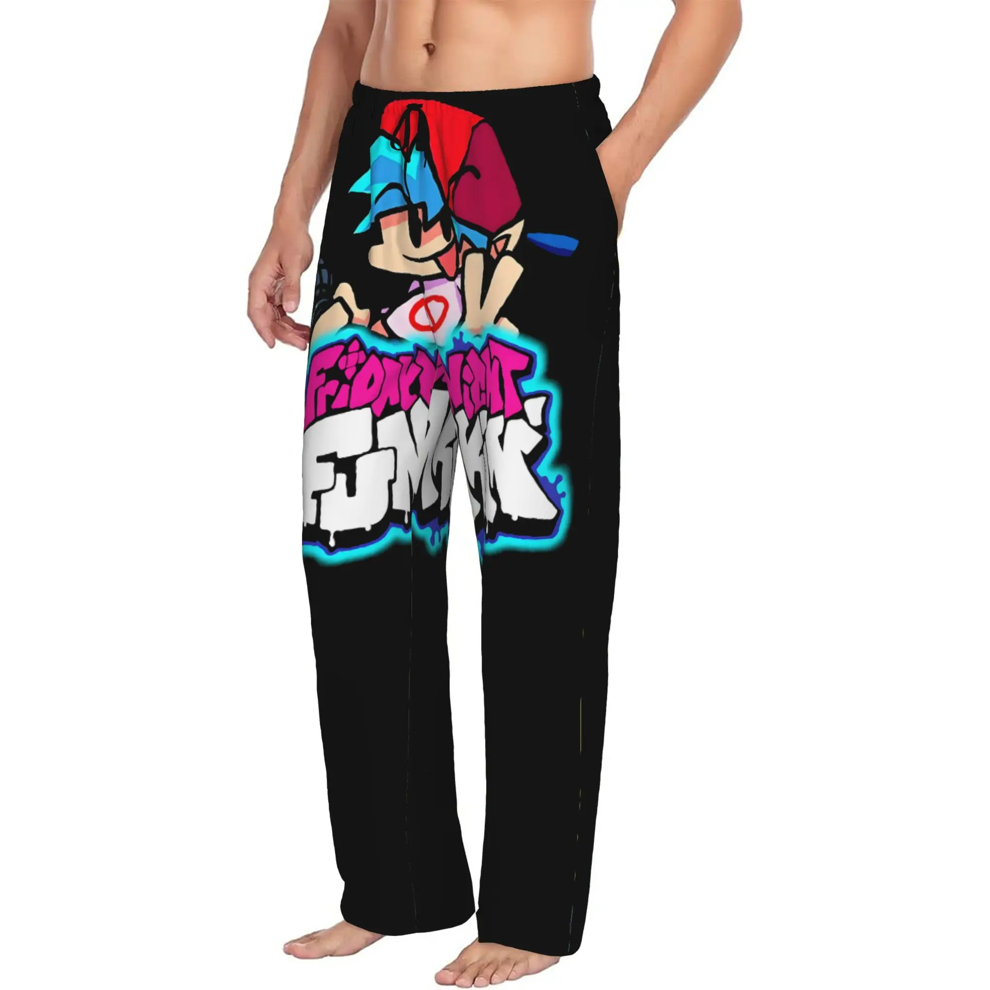 Custom Friday Night Funkin Pajama Pants Men Rhythm Game Sleepwear Lounge Sleep Bottoms Stretch with Pockets