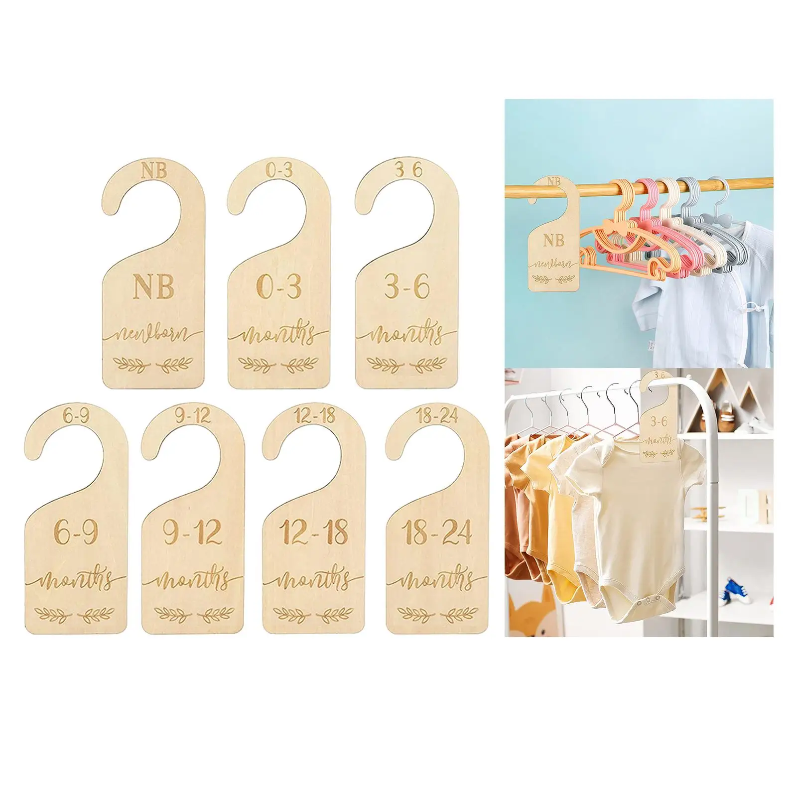 Baby Nursery Closet Divider Wooden Organizer Double Sided Label Hanger for Baby Girls Boys Clothes Size Decoration