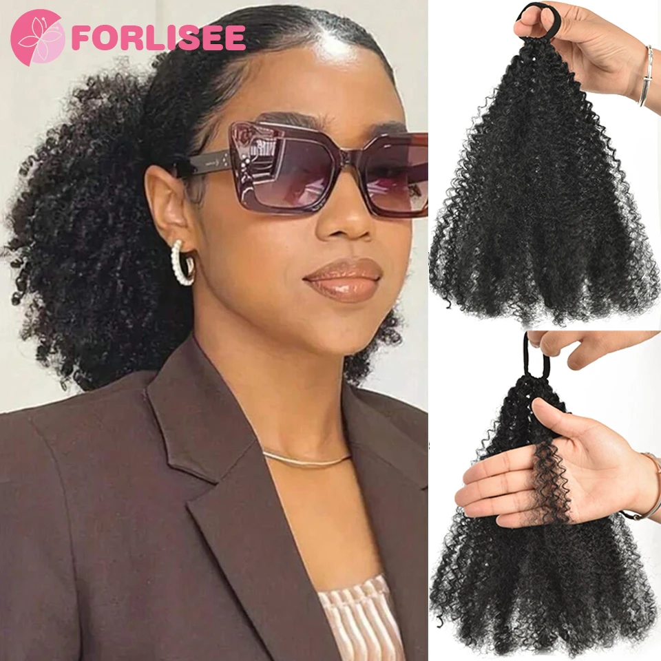 

Synthetic Rubber Band Ponytail Extension Deep Curly Heat Resistant Instant Clip Afro Kinky Curly Hair Pieces for Women LM