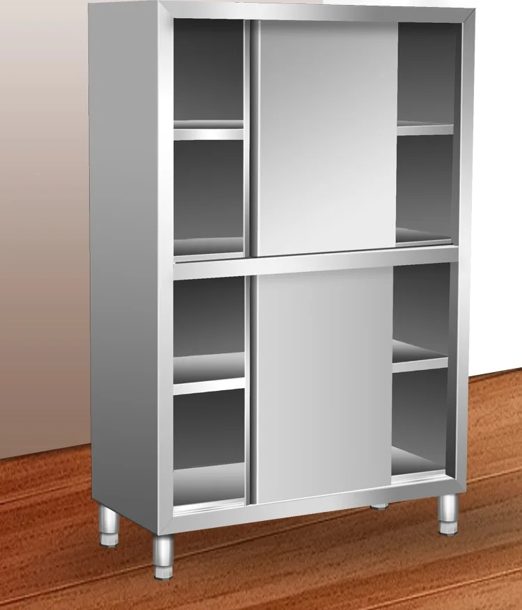 Custom Size 304 Stainless Steel Kitchen Storage Cabinet Sliding Door Commercial Tableware Cupboard for Restaurant Pantrypromote