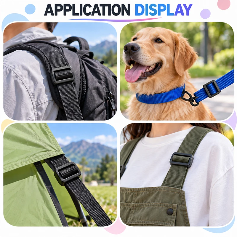 30/50/100Pcs Plastic Adjust Buckles 20-50mm Black Tri-Glide Slider Clasp Bag Strap Dog Collar Hook Webbing Belt Loop Accessories