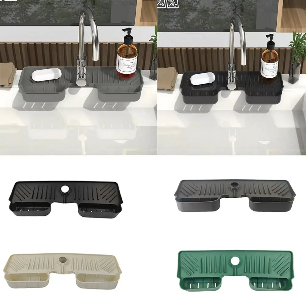 

Silicone Faucet Splash Guard Mat Soft Splash Proof Faucet Water Catcher Mat with Dish Sponge Holder Self Draining