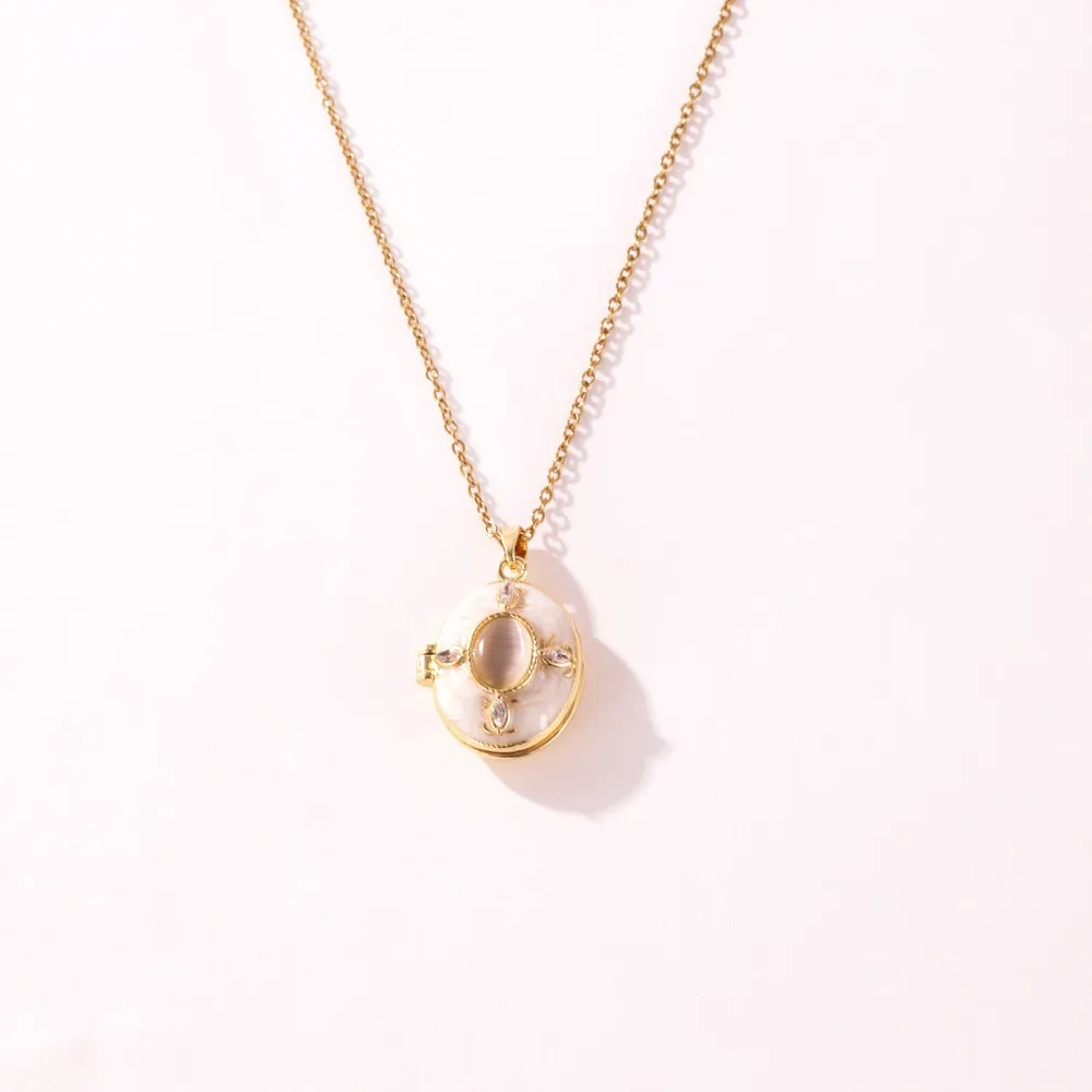 Brass Photo Locket Pendant Necklace Non-Fading Pearl Decoration Openable Photo Locket Zircon Decoration Openable Frame