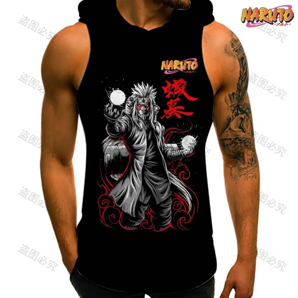 Men's T-shirts Naruto High Quality Clothes Hooded Vest Essentials Gym Clothing New Sleeveless Y2k Bodybuilding Sportswear Anime