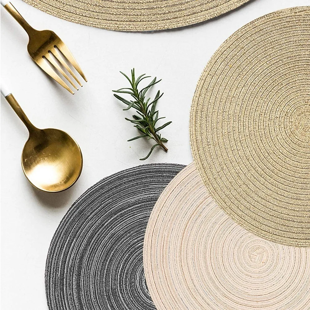 

Set of 6 Round Placemats and Coasters Braided Woven Place Mats Washable Heat Resistant Table Mats and Coasters for Dining Table