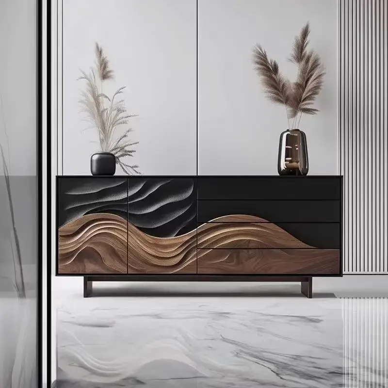 خزانة جانبية لتناول الطعام فاخرة وخفيفة الوزن وخزانة مدخل مصممة من القرون الوسطى وخزانة تلفزيون لغرفة النوم من الخشب الصلب #3