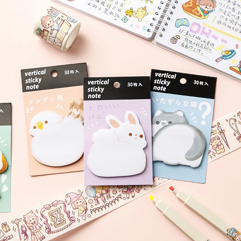 30 fogli Cartoon Cute Cat Dog Rabbit Bird Sticky Notes adesivi addensati creativi alto valore facciale N Times adesivi cancelleria