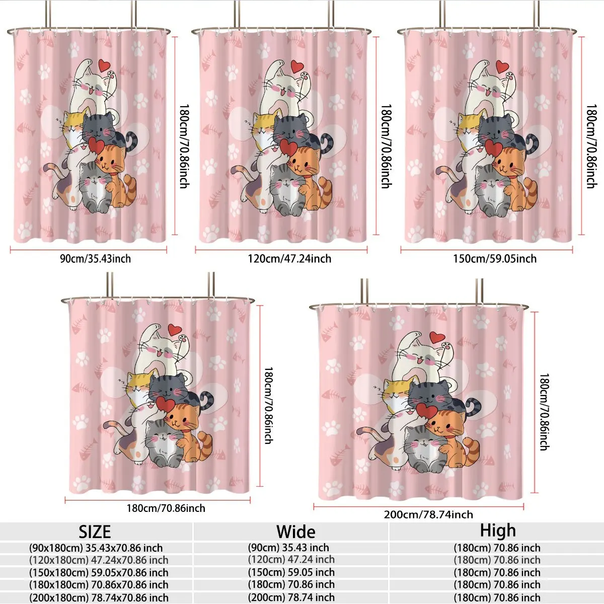 Lovely Stacking Kittens Red Heart Fishbone Paw Pattern Bath curtain Cozy Plush Bedspread Portable  for Bedroom