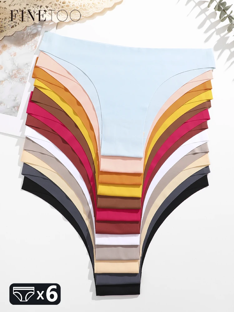6Pcs Ultra-dünne Nahtlose Unterwäsche frauen Seide Höschen Low-Taille Stretch Brasilianische Slips Sexy Solide Bikini atmungsaktive Dessous
