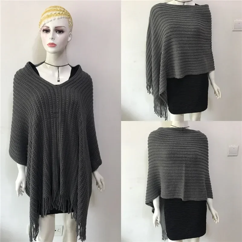 2025 ฤดูใบไม้ผลิฤดูใบไม้ร่วงเสื้อกันหนาวเสื้อถักเรขาคณิต Splicing หลวม Poncho Cape ผู้หญิงเสื้อเสื้อคลุมผ้าคลุมไหล่ครีมกันแดดผ้าคลุมไหล่สีม่วง