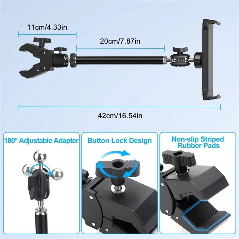 

Mic Music Stand Tablet Phone Holder Aluminum Mountfor 4.7-13.5" Pad Pro Air Phone Surface