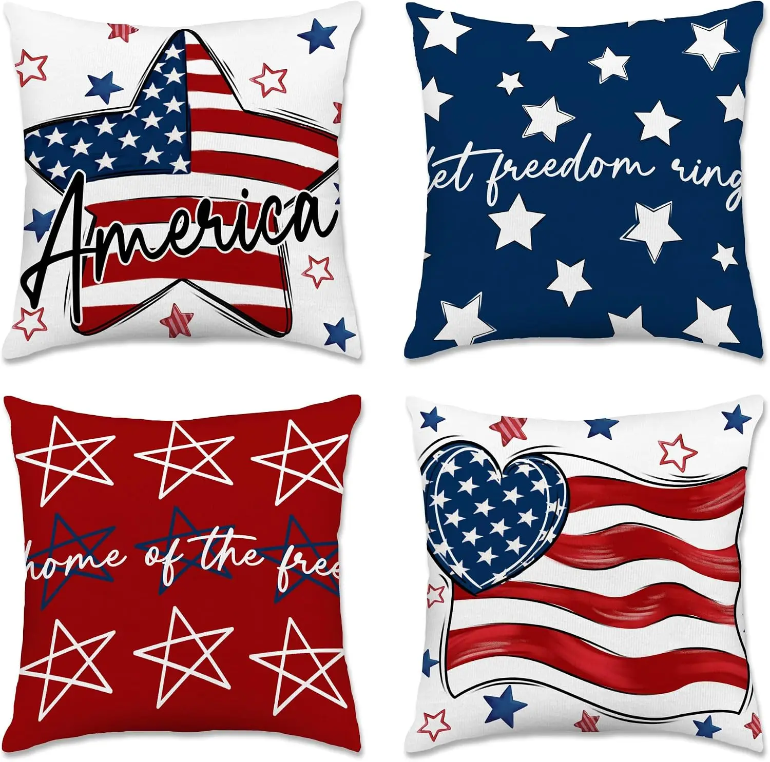 4PC American Flag Pillow Covers Set USA Patriotic Throw Cushions Decor for Home Living Room Bedroom Wall Art Trendy Accent