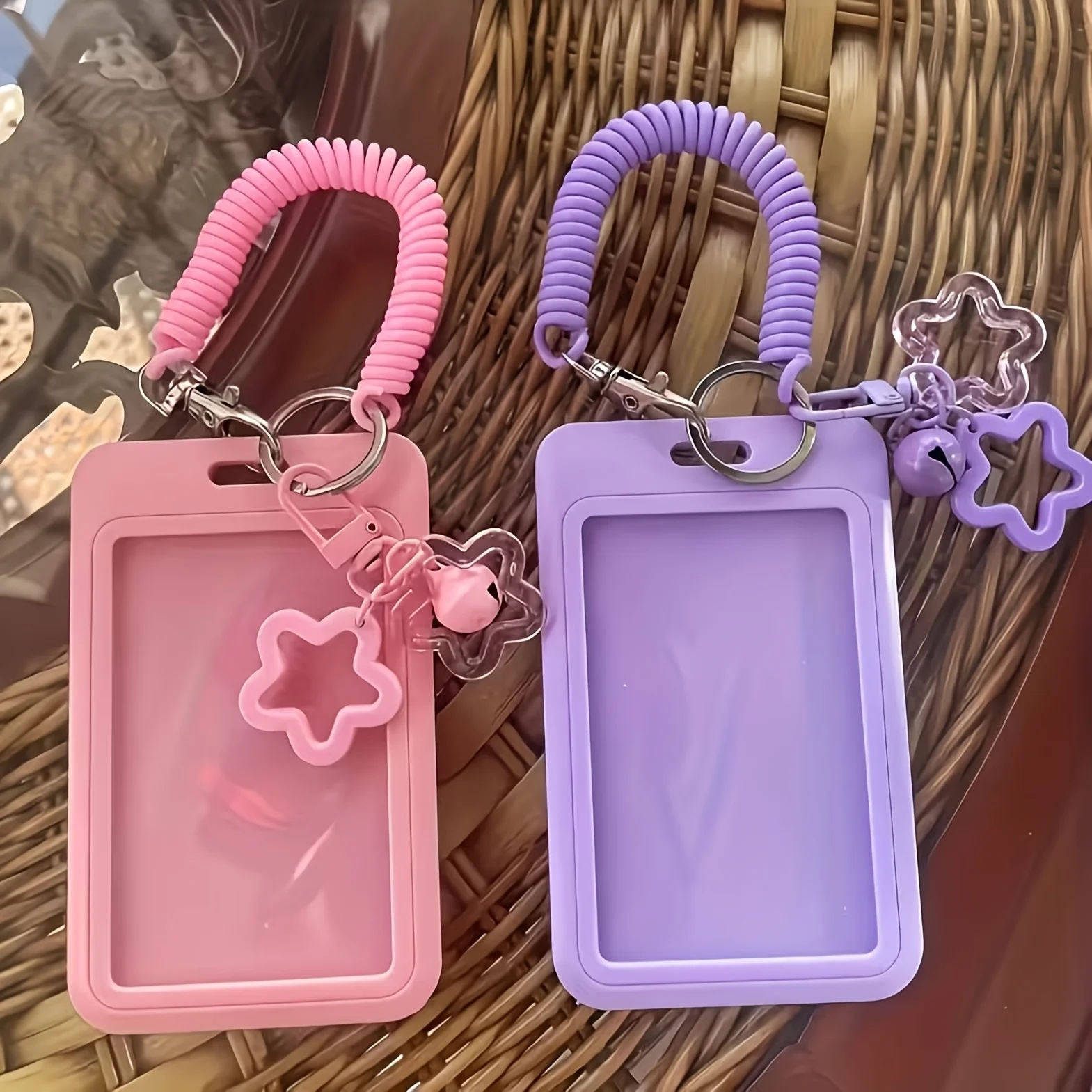 2Pcs Morandi Color ID Card Holders with Keychains, Retractable Plastic Card Holders Bus Pass Student ID Card Cases for School