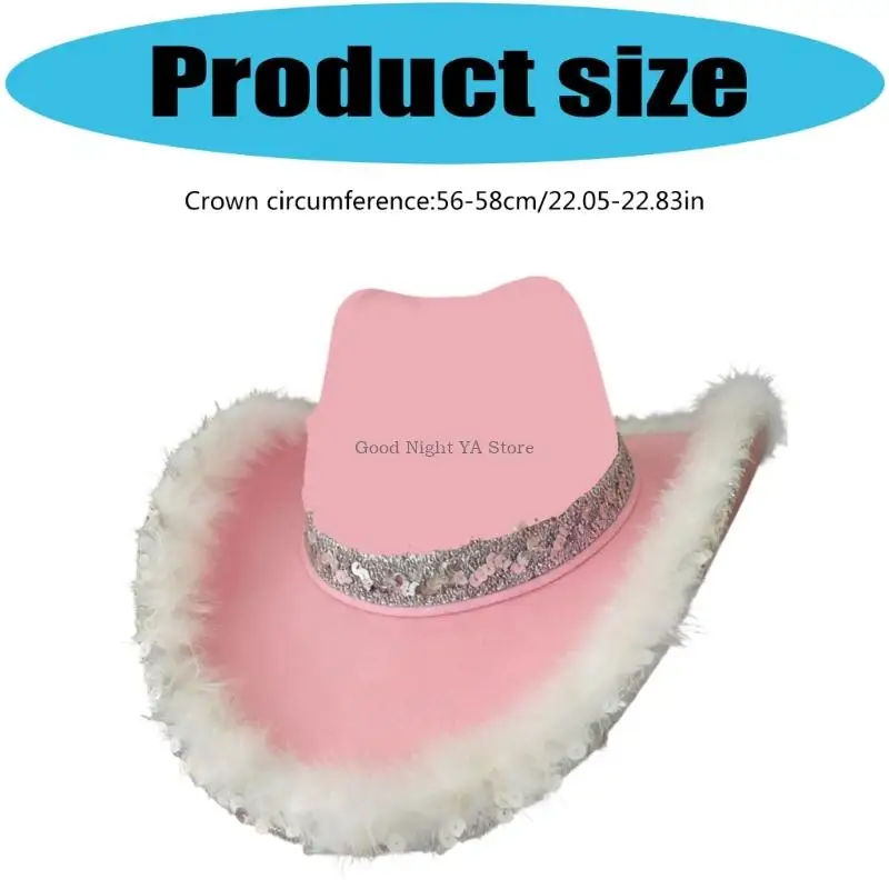 Stylish Silver Edged Fabric Cowboy Hats Sequins Wide Brims Hat for Unisex Wear Role Play Social Event Everyday Fashion