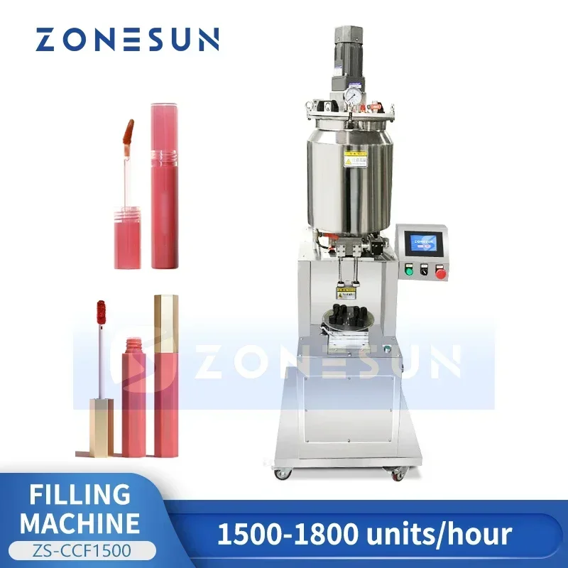 ZONESUN ZS-CCF1500 Lip Gloss Filler Machine Tube Filling Machine Paste Filler Heating Mixing Filling Machine