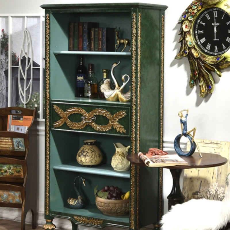 Study Peacock Green Retro Storage Locker Curio  Cabinet Multifunctional Bookcase Bookshelf