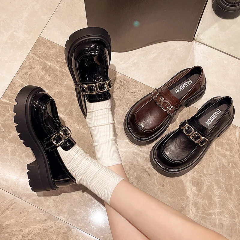 

2025 Loafers Women Spring and Autumn New Round Head Thick Sole Retro Everything British Style Single Shoes Small Leather Shoes