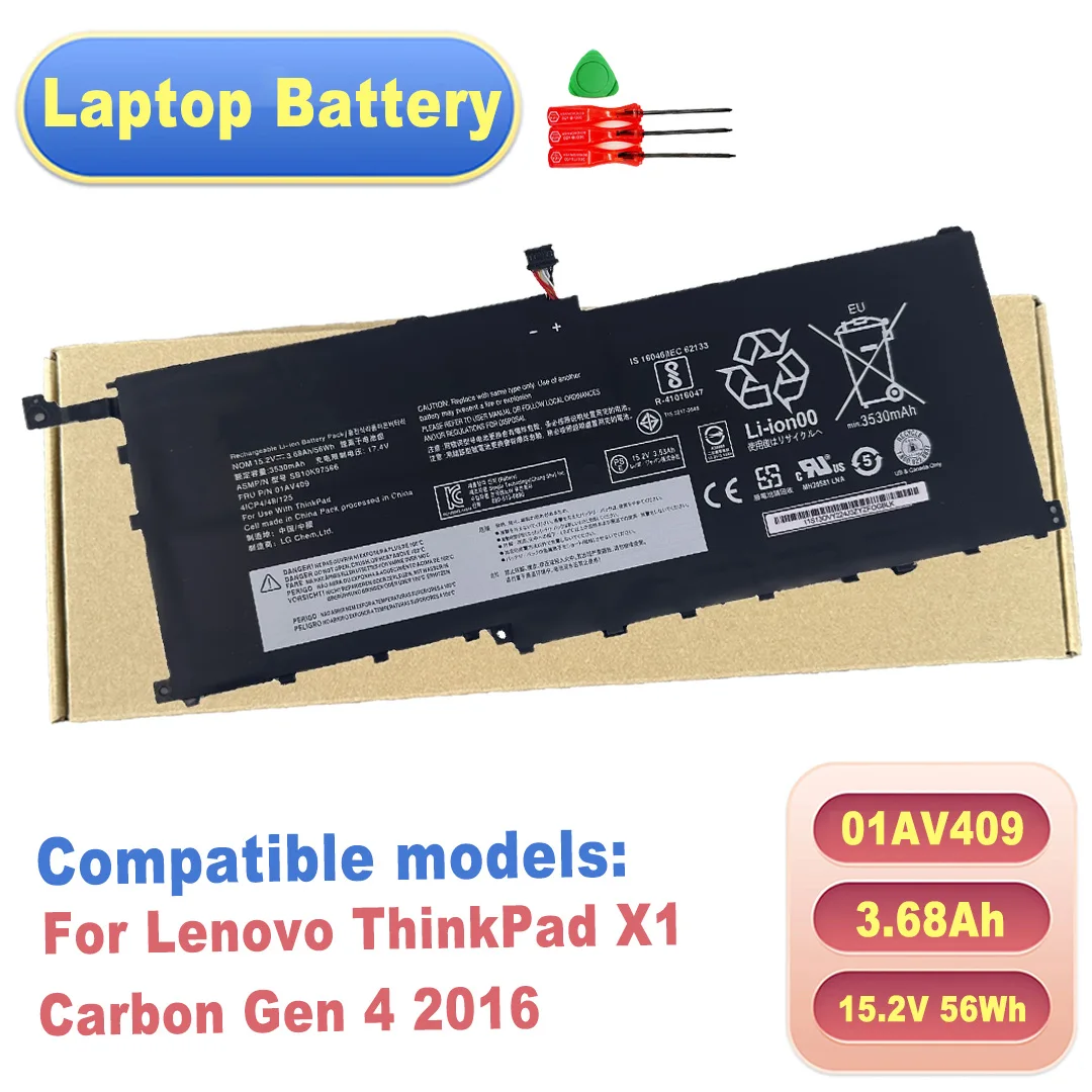 For ThinkPad X1 Carbon Gen 4 2016 48H Fast Ship 01AV409 01AV410 01AV438 SB10K97567 SB10K97566 Laptop Battery 15.2V 56Wh 3.68Ah